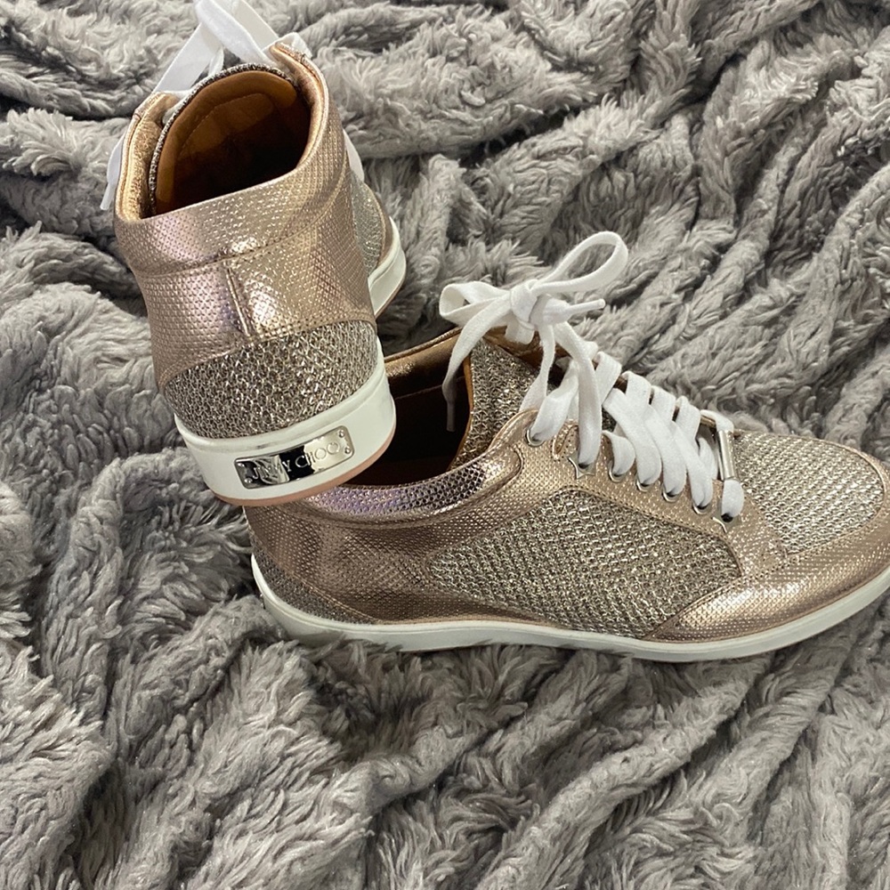 Jimmy Choo 100% Authentic Rose Gold Glitter sneakers size 36